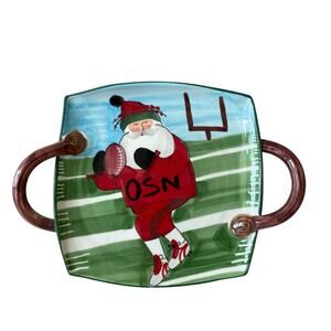 VIETRI Made In Italy Old St Nick Football Handled Square Platter 16x12 NEW
